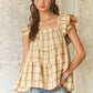 ADORA Ruffled Square Neck Cap Sleeve Babydoll Blouse