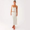 Women's Polka Dot Sexy Backless V-Neck Halter Cami Top & High Waist Flowy Long Skirt 2pcs Set, Elegant, Slim Fit, Figure Flattering, Perfect for Daily, Dating, Vacation, Streetwear.