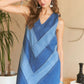 ADORA Chevron Color Block V-Neck Denim Dress