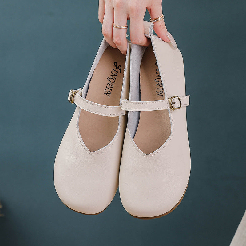 2026 New Style Women's Genuine Cowhide Cover Casual Shoes, Vintage Mary Jane Cover Shoes, Suitable for Matching with Skirts, One-Strap Flat Shoes for Women, Women Shoes