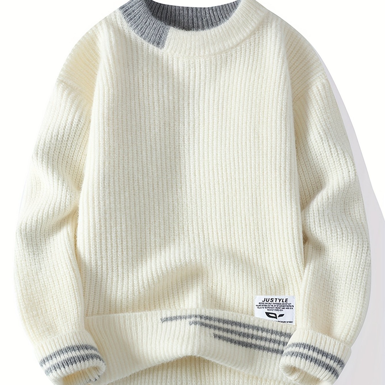 Autumn Winter New Trendy Youth Thickened Men'S Base Sweater | Warm Knitted Top with Crew Neck, Long Sleeve, Geometric-pattern, Velvet Fabric, Slight Stretch, Skinny Fit