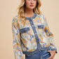 Annie Wear Floral Jacquard Denim Contrast Button Down Jacket