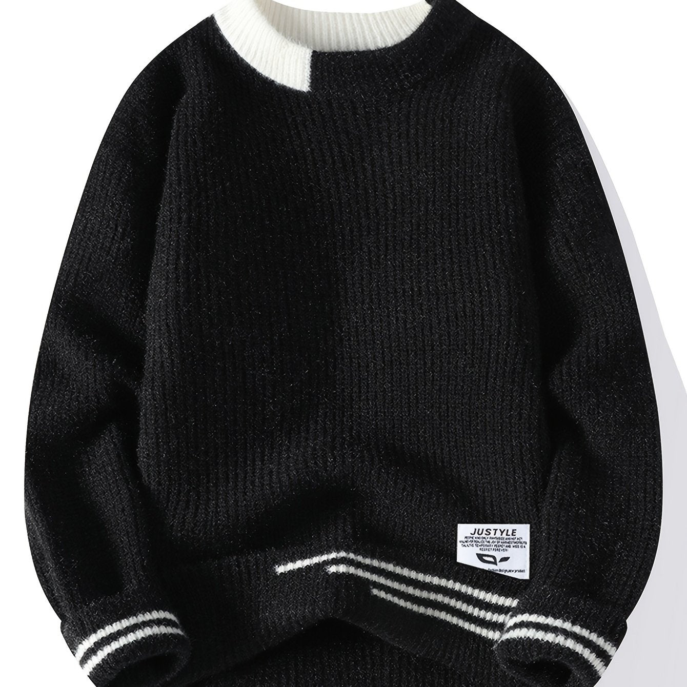 Autumn Winter New Trendy Youth Thickened Men'S Base Sweater | Warm Knitted Top with Crew Neck, Long Sleeve, Geometric-pattern, Velvet Fabric, Slight Stretch, Skinny Fit