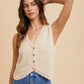 Annie Wear Crochet Trim Button Down Sweater Vest