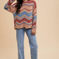 Annie Wear Multi Color Zig-Zag Round Neck Sweater