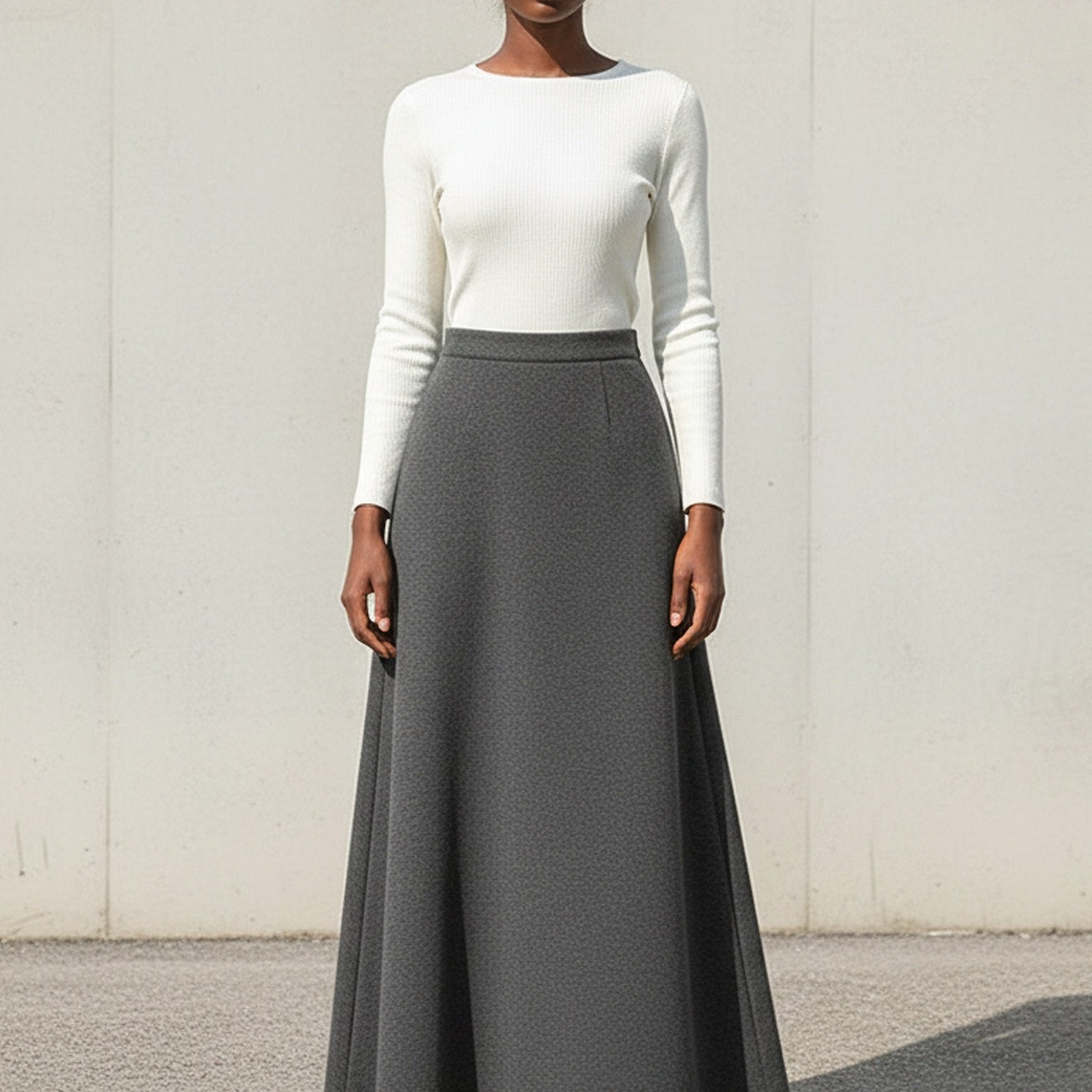 Elegant High-Waist A-Line Maxi Skirt - Solid Color Design - Thiened Warm Fabric - Autumn 2026 Collection - Comfortable Flowing Drapes - Vintage-Inspired Style - Perfect for Casual Wear, Office, Or Travel - Soft And Cozy Material for All-Season