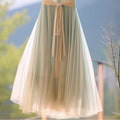 2026 Summer New Style Teal Mesh Skirt for Women, High Waist A-Line Flared Skirt with Draping Effect, Suitable for Layering