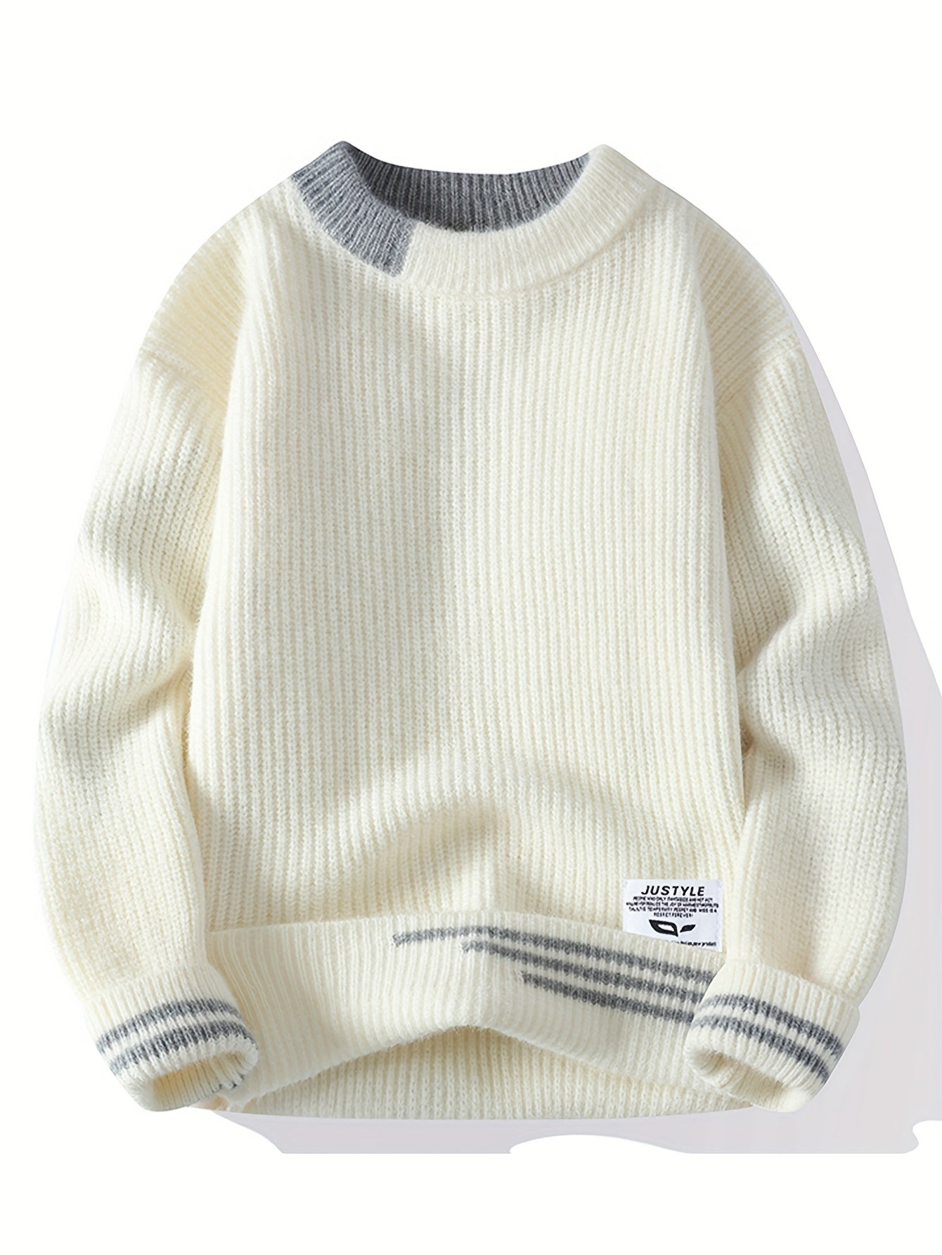 Autumn Winter New Trendy Youth Thickened Men'S Base Sweater | Warm Knitted Top with Crew Neck, Long Sleeve, Geometric-pattern, Velvet Fabric, Slight Stretch, Skinny Fit