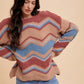 Annie Wear Multi Color Zig-Zag Round Neck Sweater