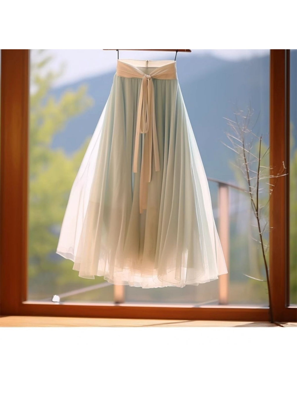 2026 Summer New Style Teal Mesh Skirt for Women, High Waist A-Line Flared Skirt with Draping Effect, Suitable for Layering