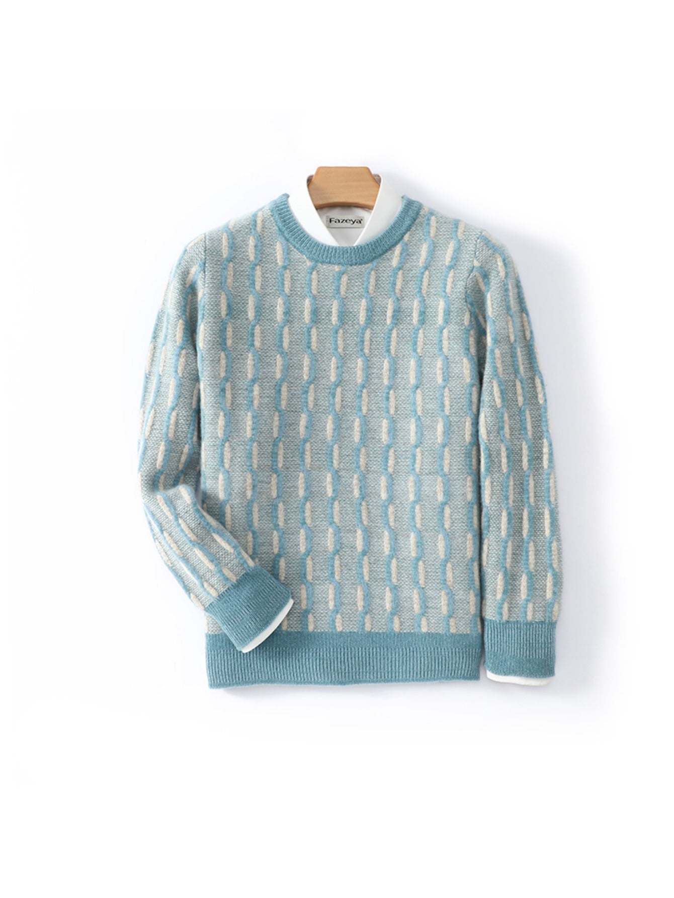 100% Pure Cashmere Men's New Autumn-winter Style Round-neck Color-matched Thick and Loose Casual Sheepskin Knitted Base Layer Sweater