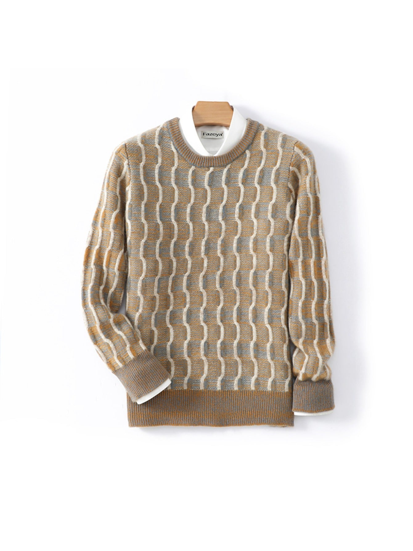 100% Pure Cashmere Men's New Autumn-winter Style Round-neck Color-matched Thick and Loose Casual Sheepskin Knitted Base Layer Sweater