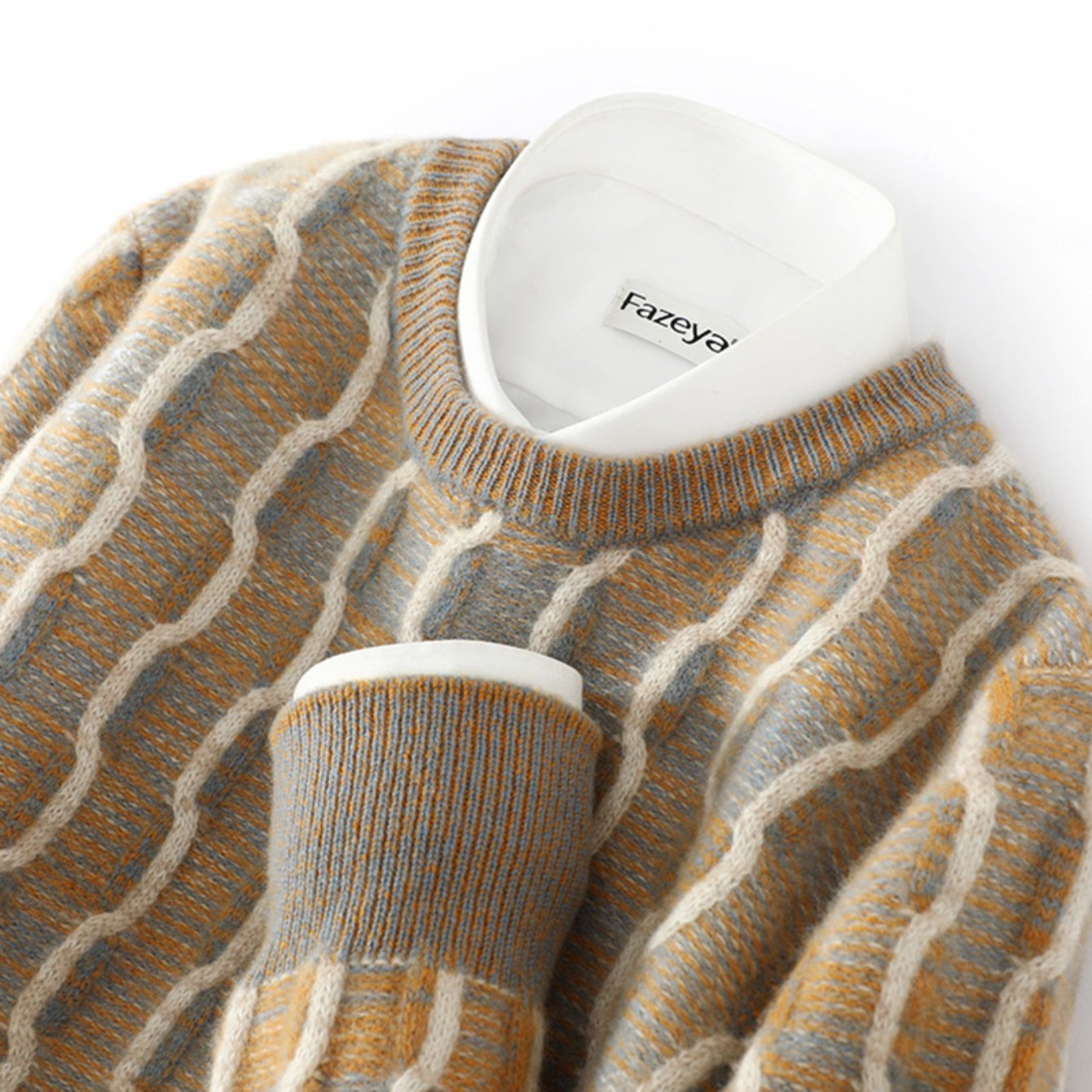 100% Pure Cashmere Men's New Autumn-winter Style Round-neck Color-matched Thick and Loose Casual Sheepskin Knitted Base Layer Sweater