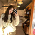 New Women's Winter Rope- Sweater, Solid White Loose Crew Neck, Unique Design Small-Batch Knitwear