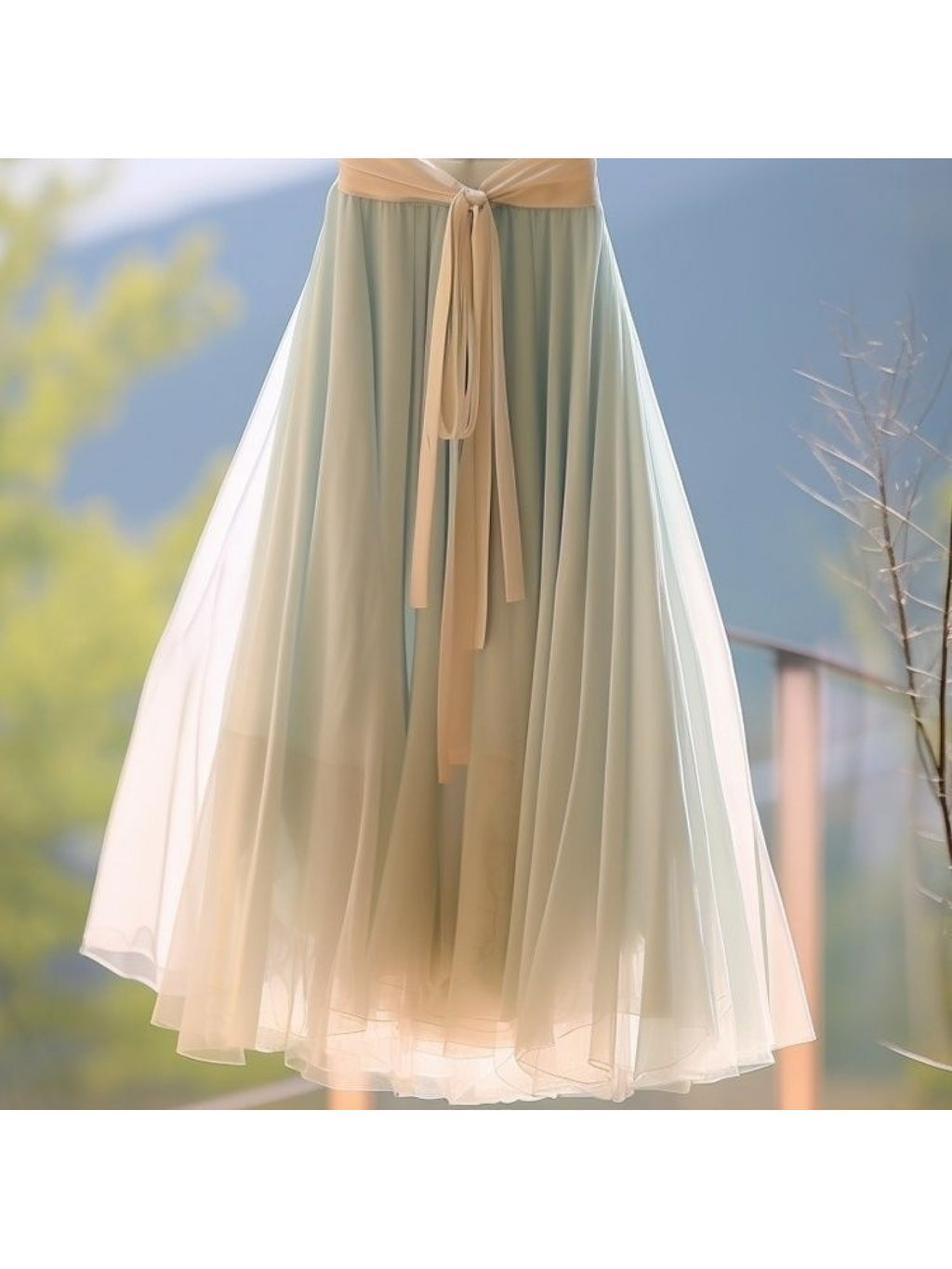 2026 Summer New Style Teal Mesh Skirt for Women, High Waist A-Line Flared Skirt with Draping Effect, Suitable for Layering