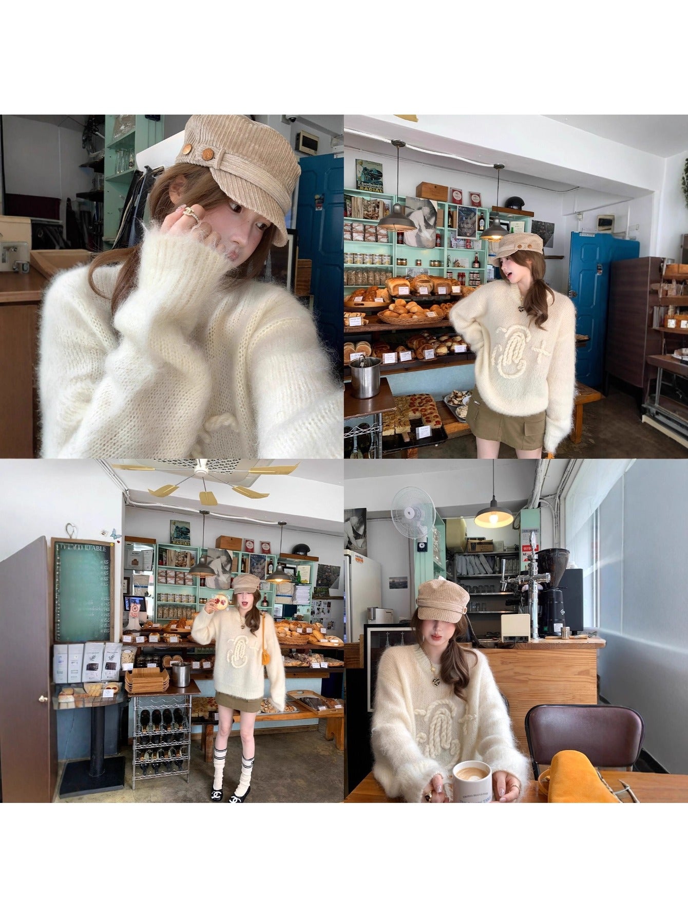 New Women's Winter Rope- Sweater, Solid White Loose Crew Neck, Unique Design Small-Batch Knitwear
