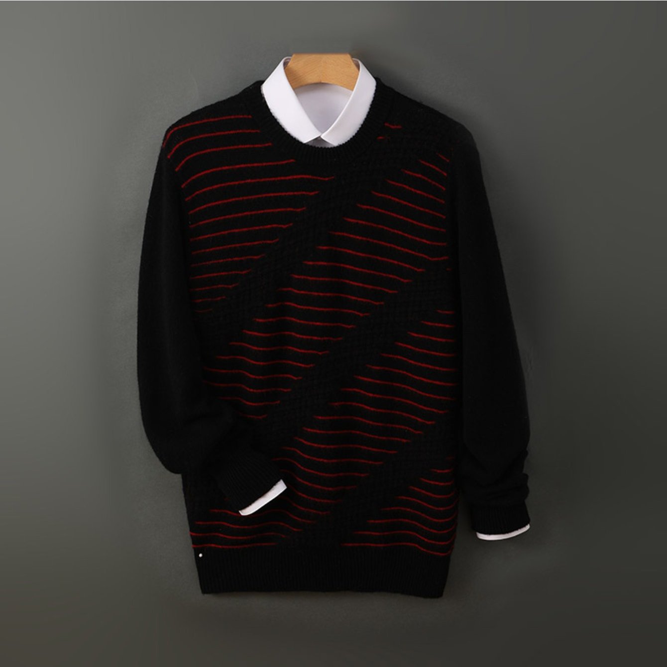 100% Australian Cashmere sweater, loose round-neck, thick, multi-color, knitted Cashmere sweater for casual wear, suitable for business attire, Men's clothing