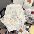 New Men's Wool Knitwear, Pure White Base + Hollow Out Ripped Distressed Design + Oversized Fit, Korean Lazy Style Statement Sweater Coat
