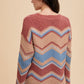 Annie Wear Multi Color Zig-Zag Round Neck Sweater