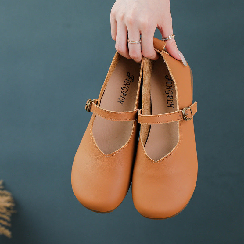 2026 New Style Women's Genuine Cowhide Cover Casual Shoes, Vintage Mary Jane Cover Shoes, Suitable for Matching with Skirts, One-Strap Flat Shoes for Women, Women Shoes