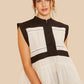 Annie Wear Contrast Trim Peplum Button Detail Blouse