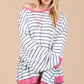 Ces Femme Striped Round Neck Drop Shoulder Sweatshirt