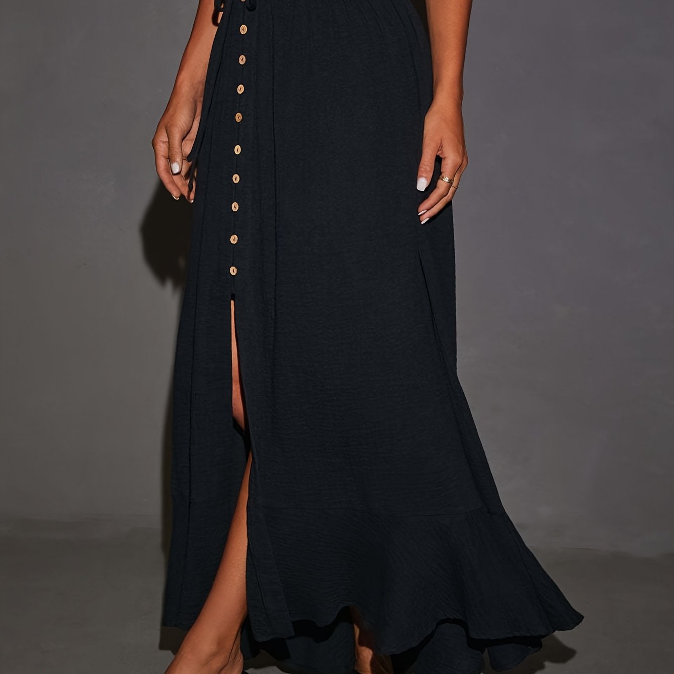 Ladies' Long Skirt Featuring an Elastic Lace-Up Waist, Perfect for Casual Wear Or Dancing. This Flowing Midi Skirt Comes in a Solid Color with a Tie Waist Design, Ideal for Women'S Fashion