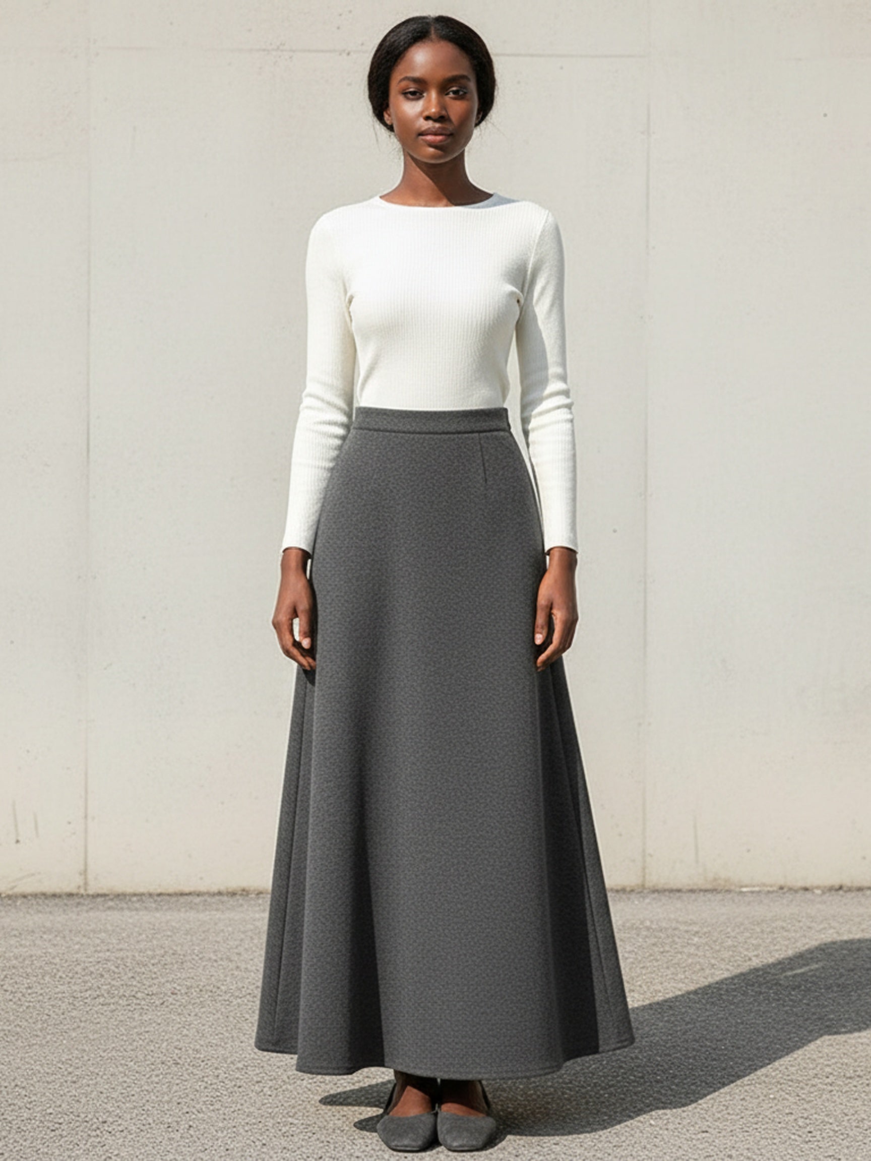 Elegant High-Waist A-Line Maxi Skirt - Solid Color Design - Thiened Warm Fabric - Autumn 2026 Collection - Comfortable Flowing Drapes - Vintage-Inspired Style - Perfect for Casual Wear, Office, Or Travel - Soft And Cozy Material for All-Season