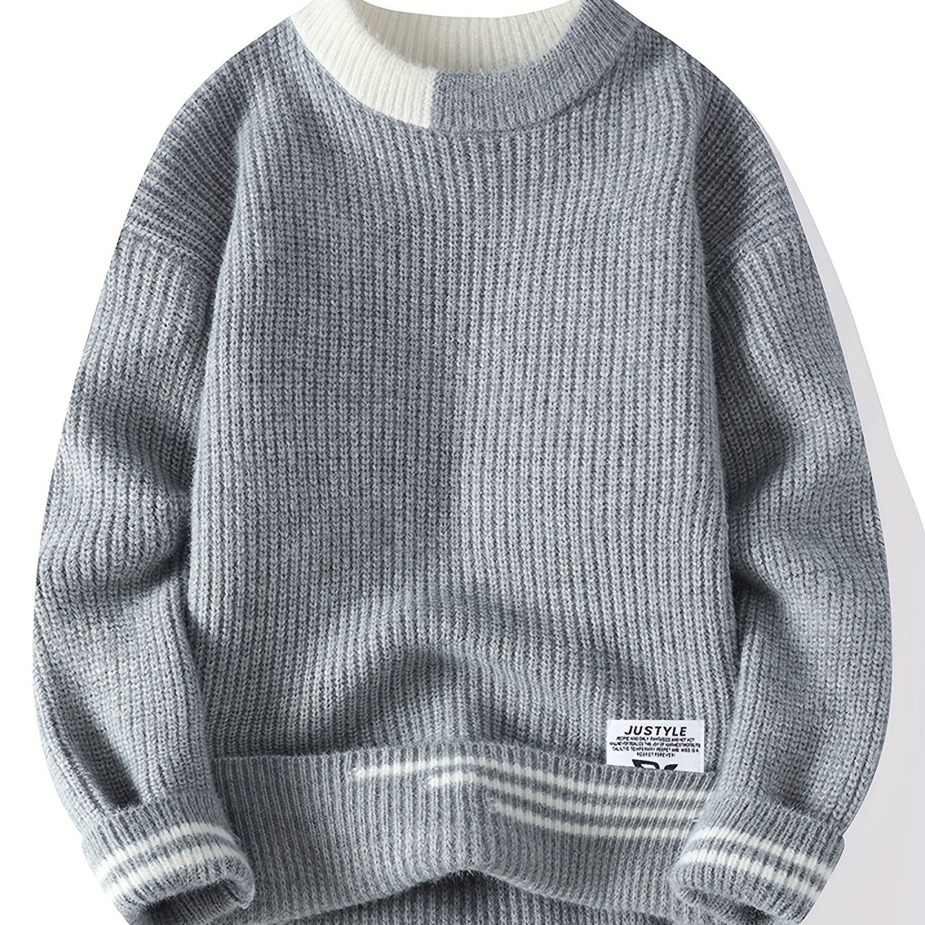 Autumn Winter New Trendy Youth Thickened Men'S Base Sweater | Warm Knitted Top with Crew Neck, Long Sleeve, Geometric-pattern, Velvet Fabric, Slight Stretch, Skinny Fit