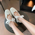 Summer Trendy Niche Ballet-Style Sneakers for Women with Thick Soles And Bow, Silvery Mary Jane Flats., Women Shoes