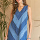 ADORA Chevron Color Block V-Neck Denim Dress