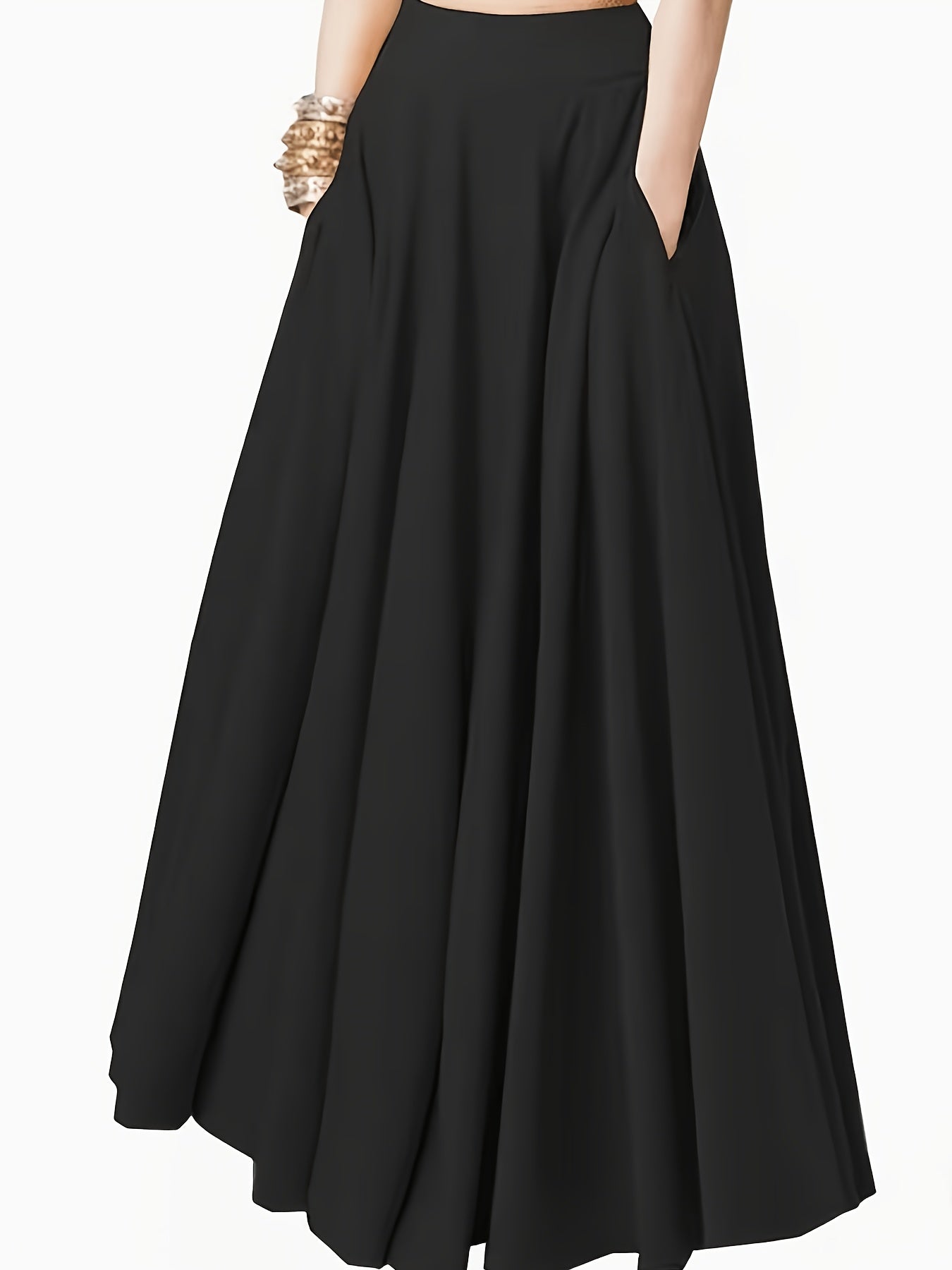 Women's Elegant Midi Skirt with Elastic Waist & - Solid Color Pleated Skirts Suitable for Seasons, Casual to Dressy Wear