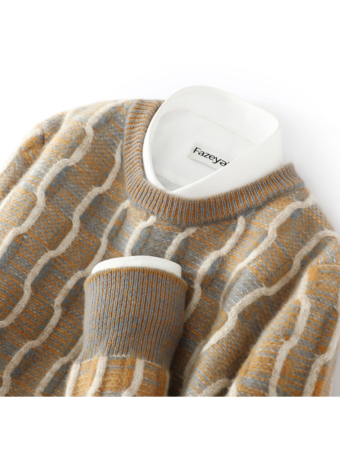 100% Pure Cashmere Men's New Autumn-winter Style Round-neck Color-matched Thick and Loose Casual Sheepskin Knitted Base Layer Sweater